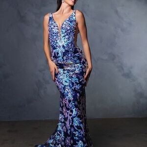 Navy/multi colored sequin fitted formal prom bridesmaid mother of the bride
